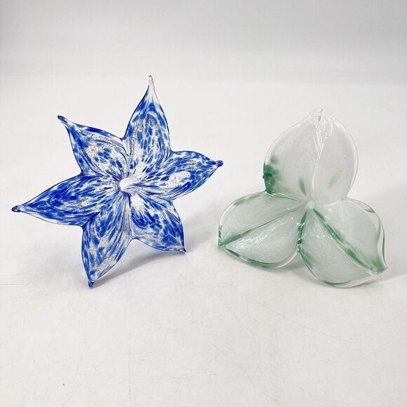 Set of 4 Vintage Murano Blown Glass Flowers Red Green Blue - Picture 2 of 16